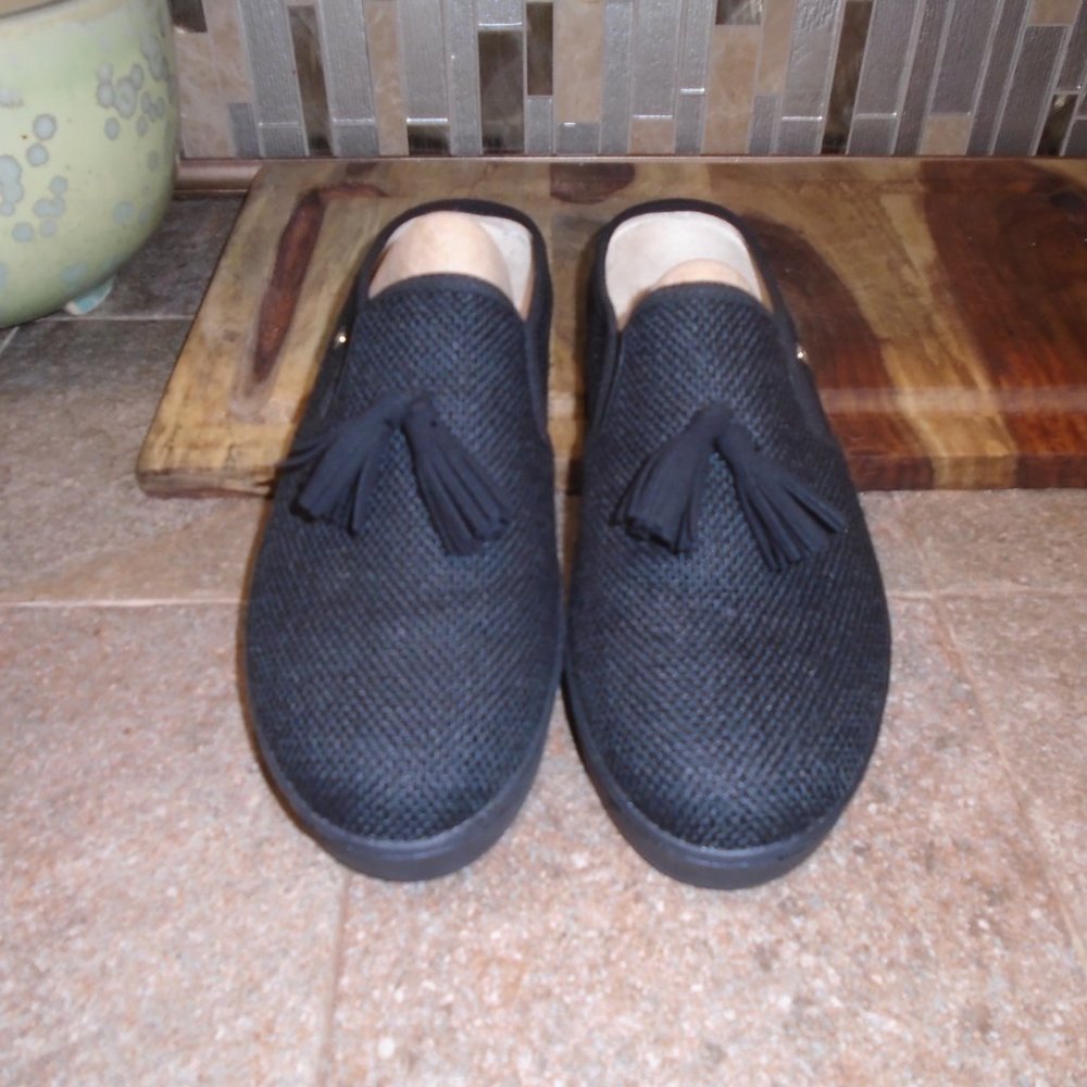 Spenco Orthotic Black Slip-On Slide Mules Celine Raffia New Tassel Sz 10 Wide